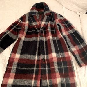 Tahari wool coat, red and blue plaid, medium
